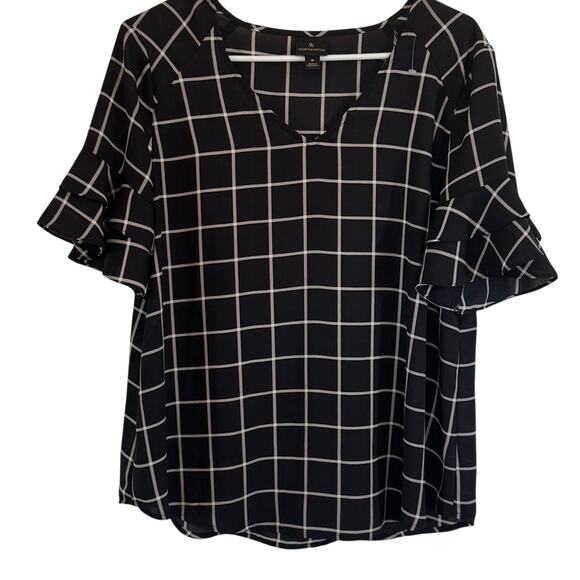 Worthington Tops - Worthington Black & White Grid Blouse, Career, Timeless, Chic Lightweight Medium